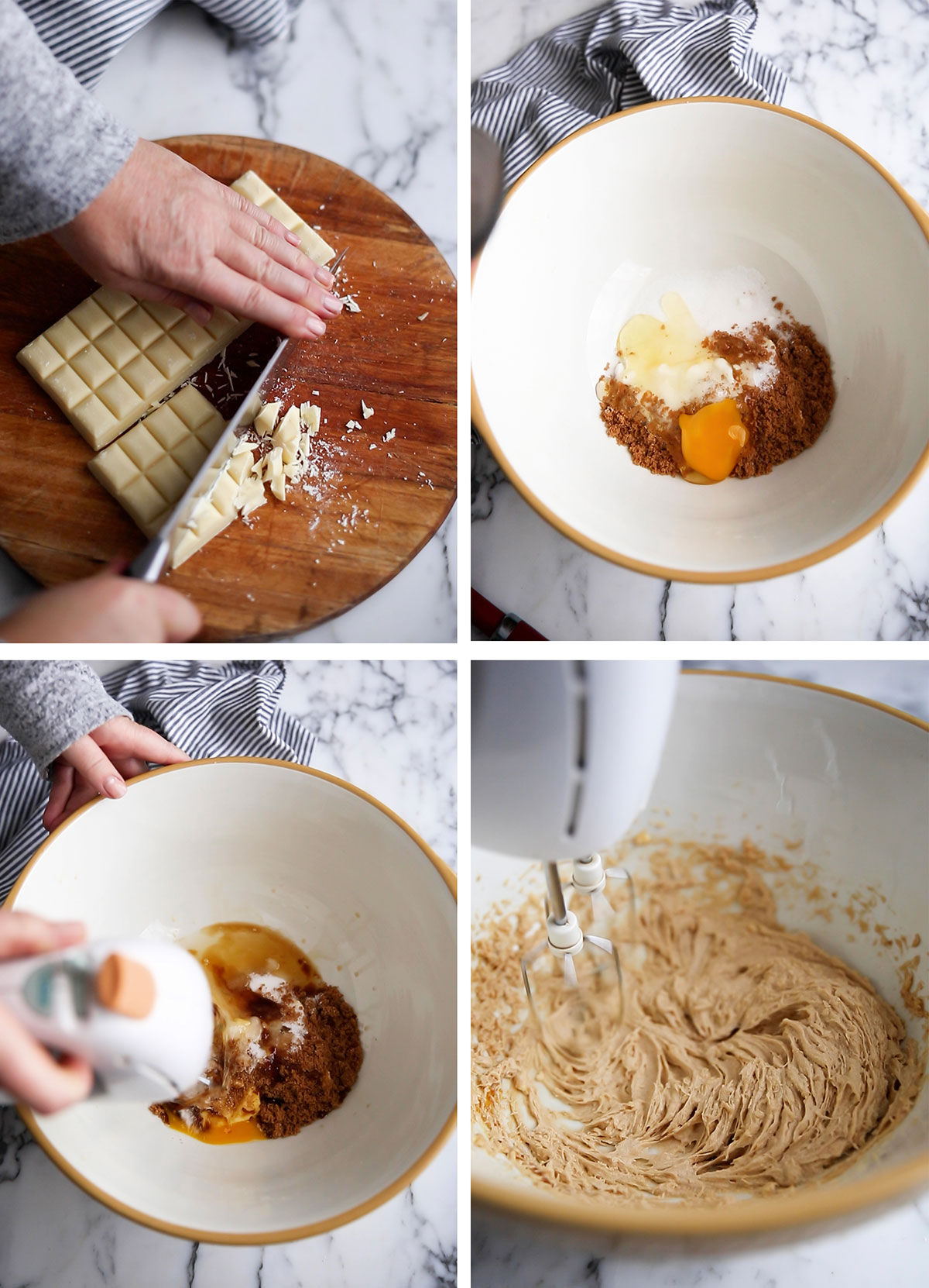 image étape par étape de la fabrication de biscuits au chocolat blanc, aux canneberges et aux noix de macadamia